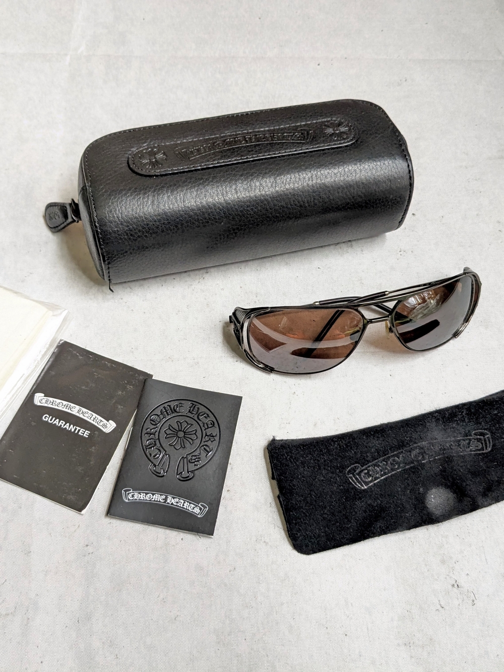 Chrome Hearts Jones Sunglasses Brown Aviator Sterling Silver Crosses Japan